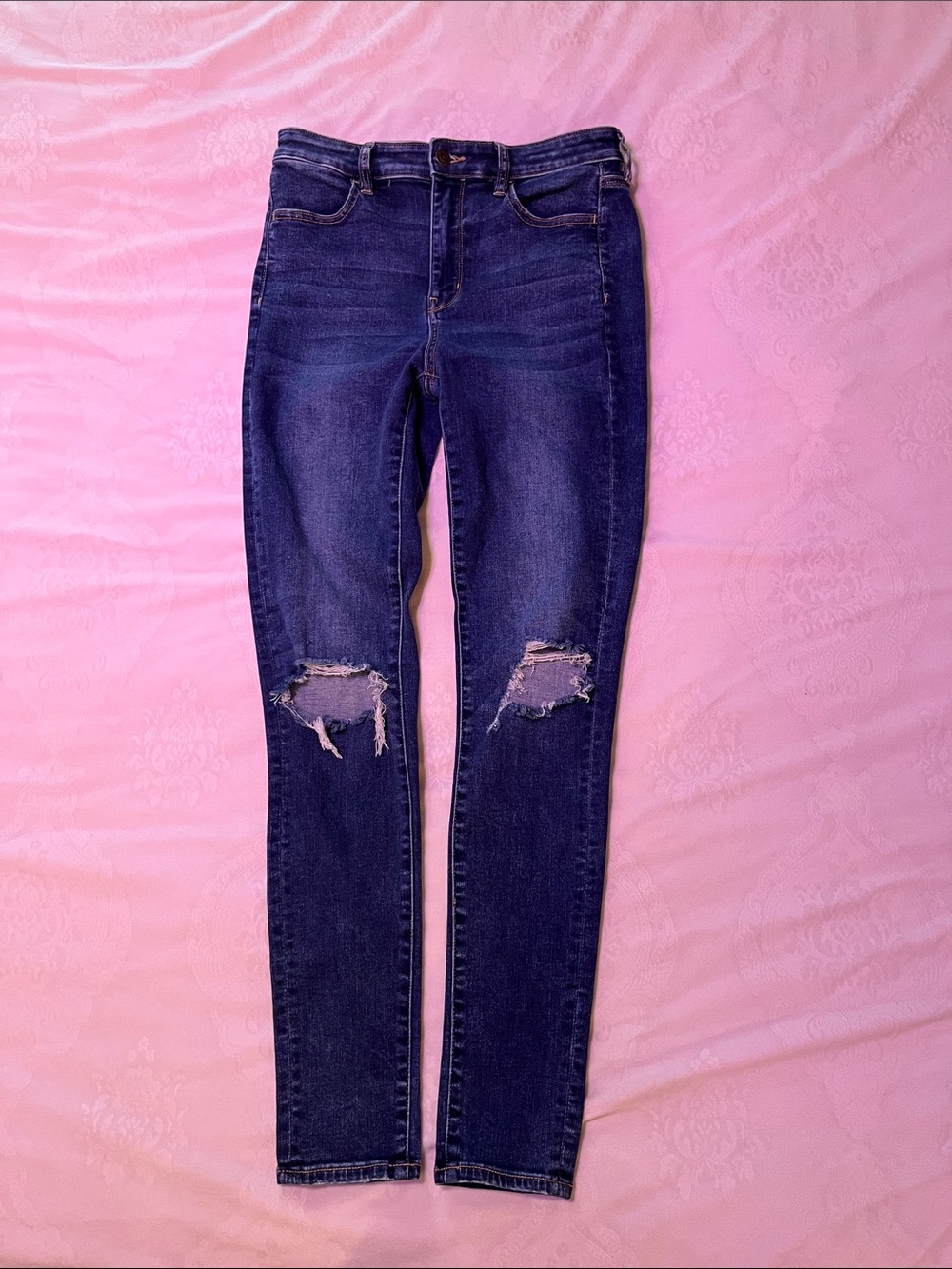 American Eagle Outfitters Dark Blue Ripped Skinny Jeans SZ 8L